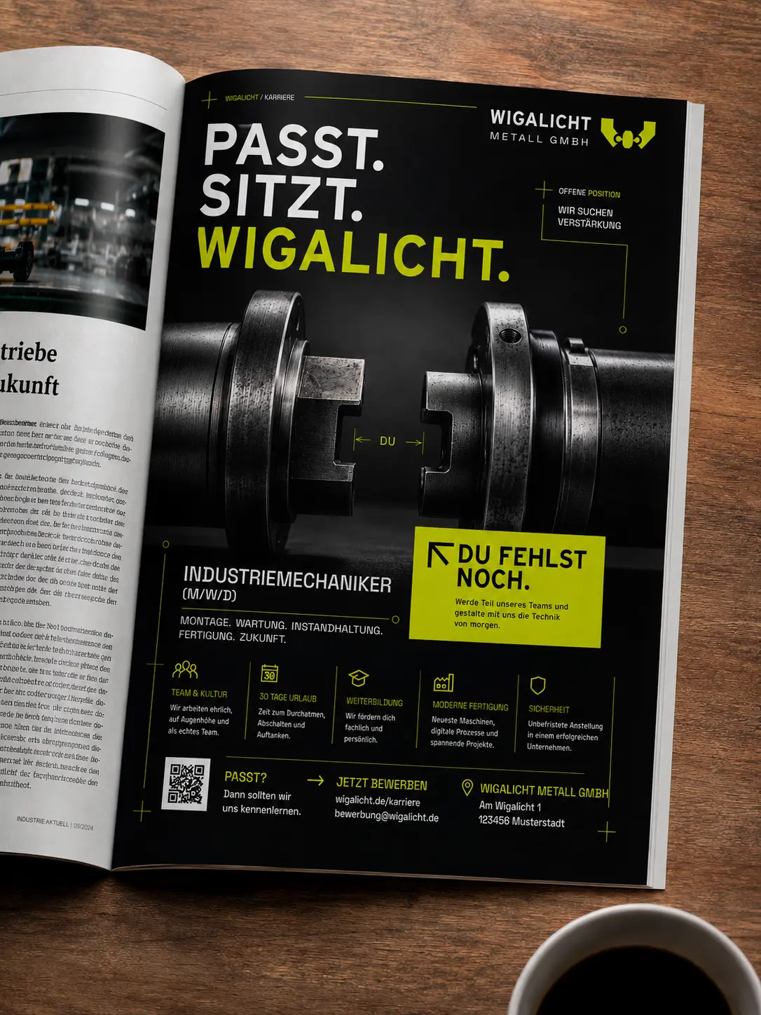WIGALICHT Anzeige visualisiert in einer Zeitschrift