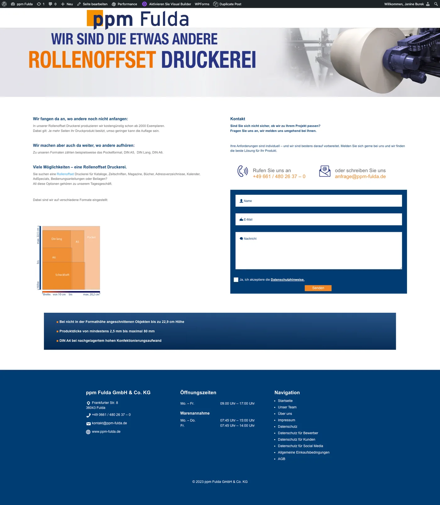 Landingpage von ppm Fulda zum Rollenoffsetdruck
